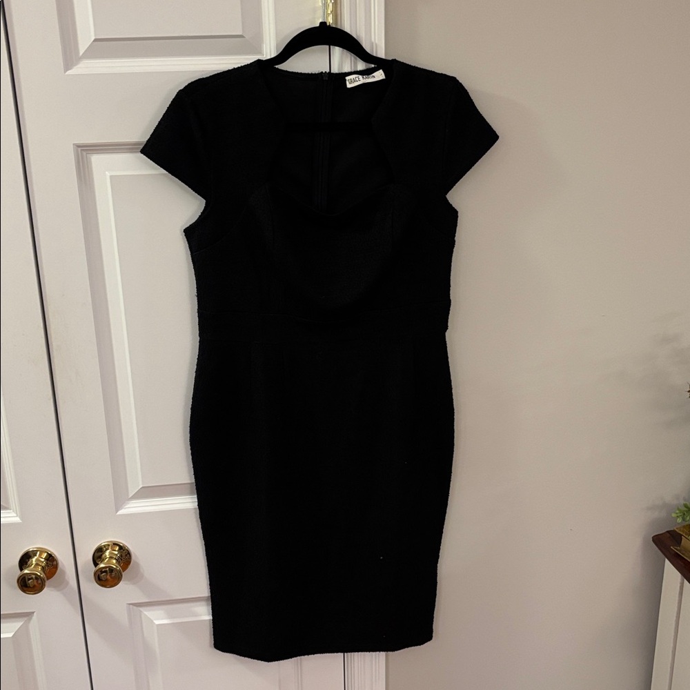 Grace Karin Elegant Black Cap Sleeve Midi Dress